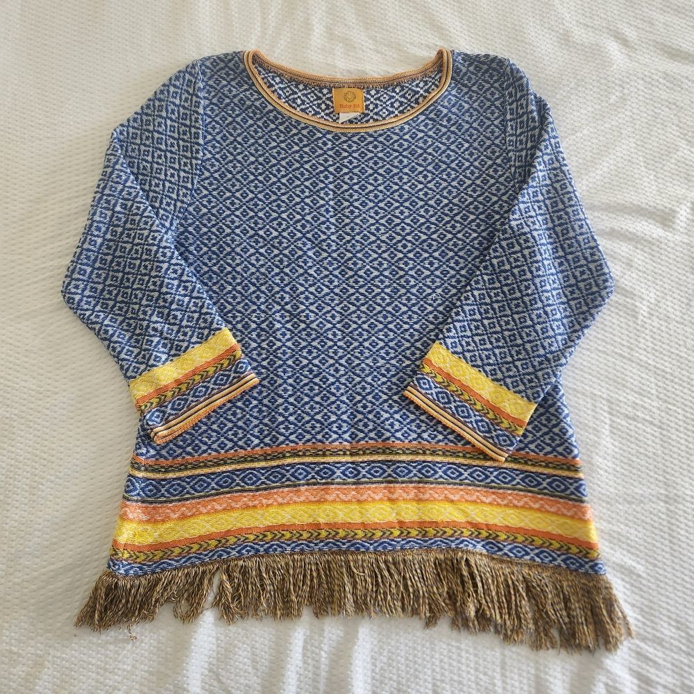 Vintage Ruby Rd. Women's Tribal Blue Print Sweater Sz XL